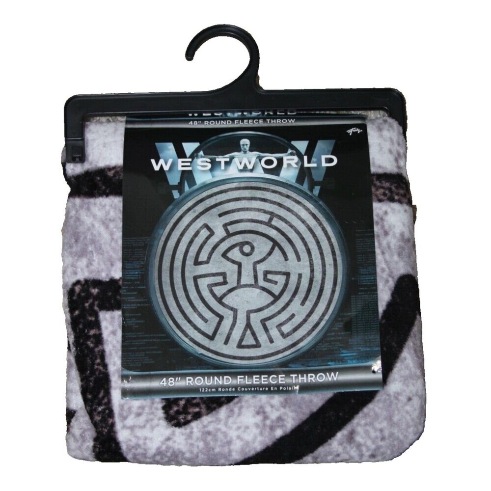 Westworld Official Just Funky Round Maze Fleece Throw Blanket Black Gray 48 In